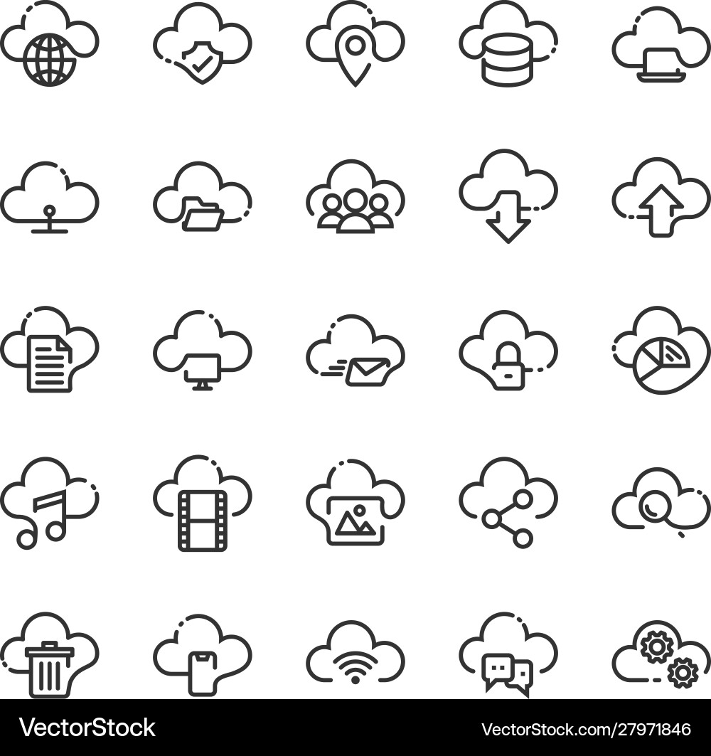 Cloud computing outline icon set Cloud computing outline icon set vector image