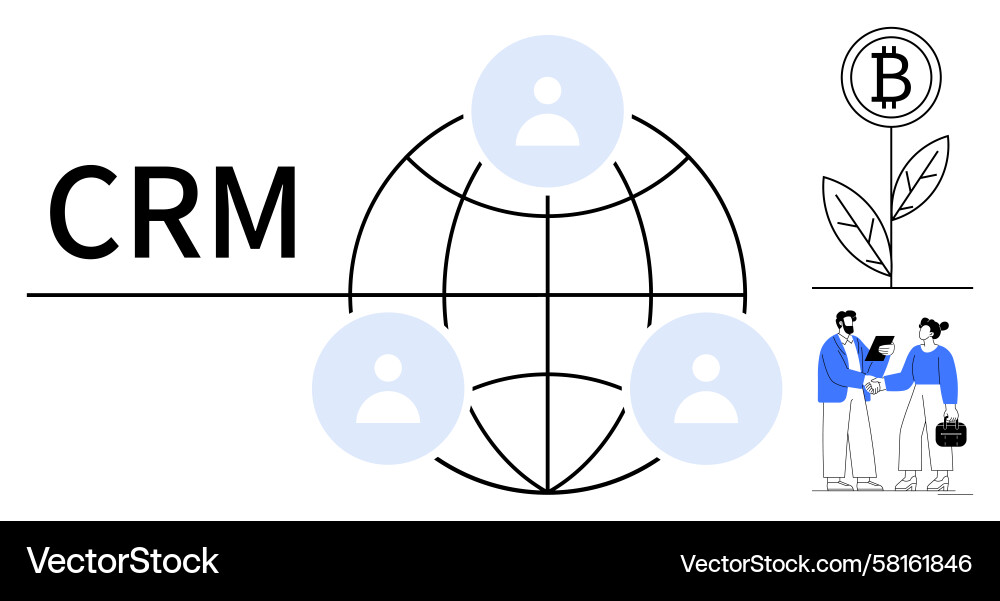 Global CRM & Blockchain Connection Vector Image