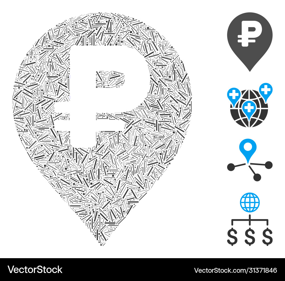 Hatch rouble map marker icon mosaic Hatch rouble map marker icon mosaic vector image