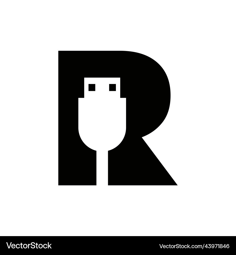 Initial letter r usb symbol design computer Initial letter r usb symbol design computer vector image