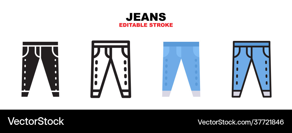 Jeans icon set with different styles editable Jeans icon set with different styles editable vector image
