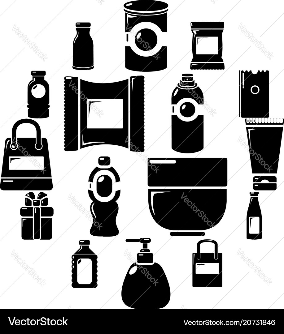 Packagiong store shop icons set simple style Packagiong store shop icons set simple style vector image