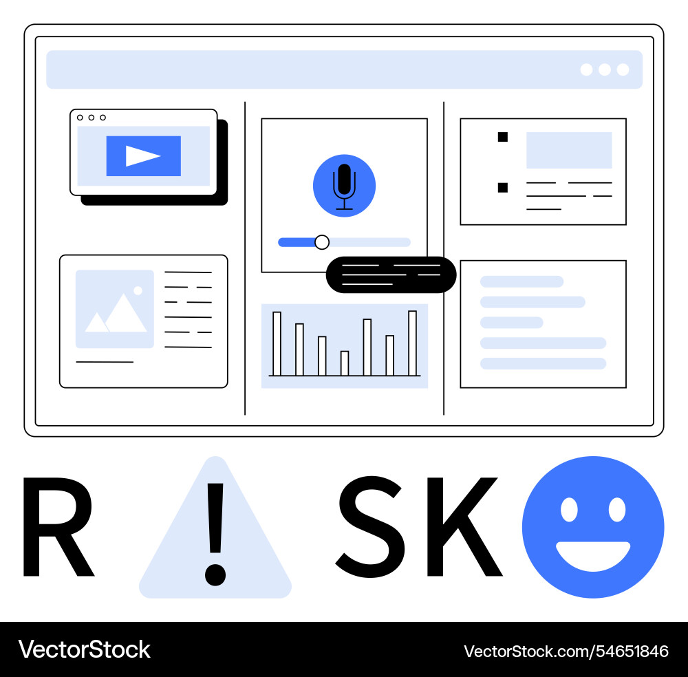 Risk management dashboard with graphs media text Risk management dashboard with graphs media text vector image