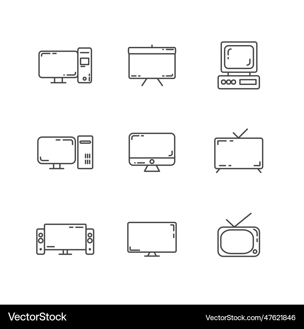 Screen line icon set with computer old Screen line icon set with computer old vector image