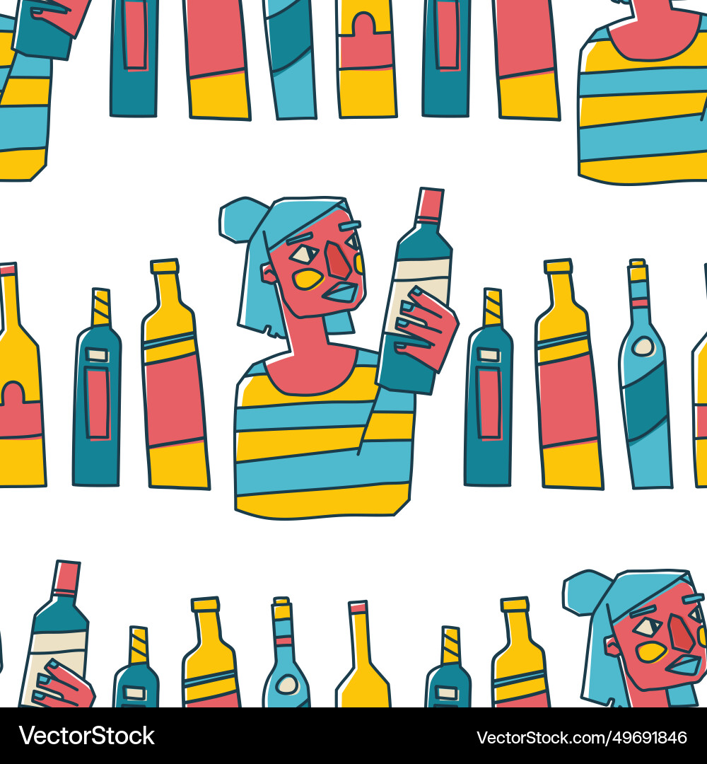 Seamless pattern with portraits and wine abstract Seamless pattern with portraits and wine abstract vector image