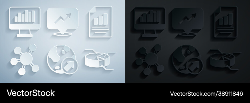 Set financial growth document with graph chart Set financial growth document with graph chart vector image