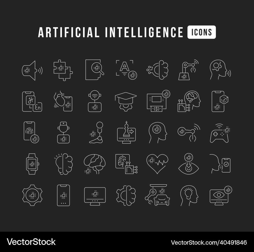 Set of linear icons artificial intelligence Set of linear icons artificial intelligence vector image