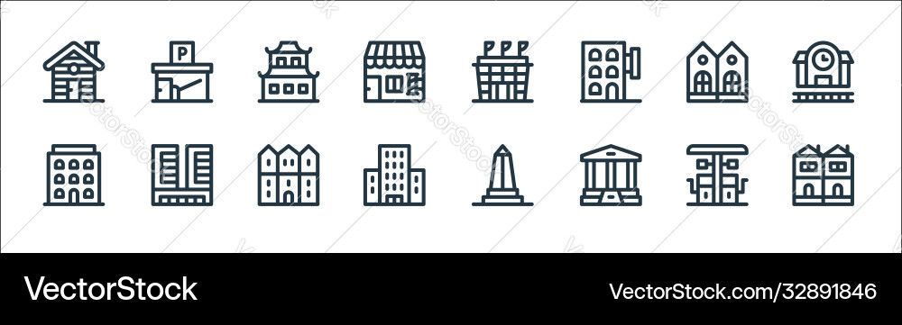 Urban building line icons linear set quality Urban building line icons linear set quality vector image