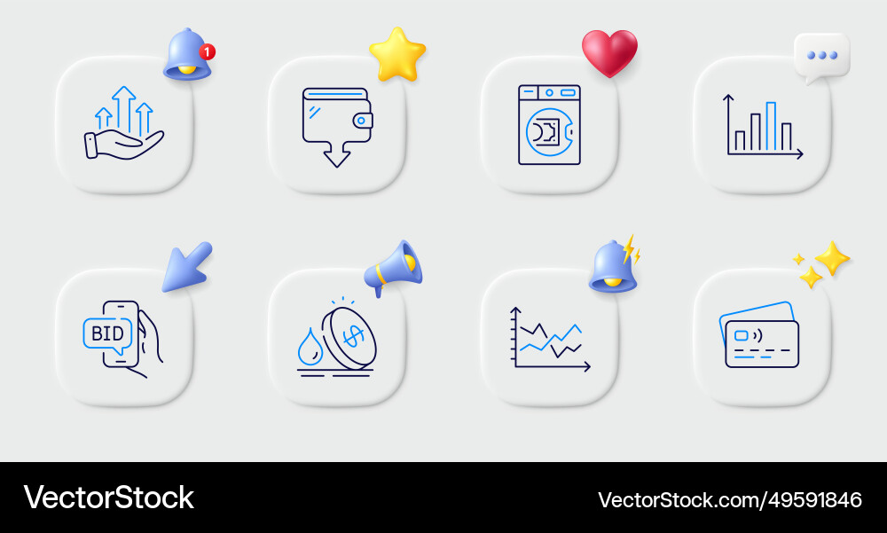 Wallet diagram chart and card line icons for web Vector Image