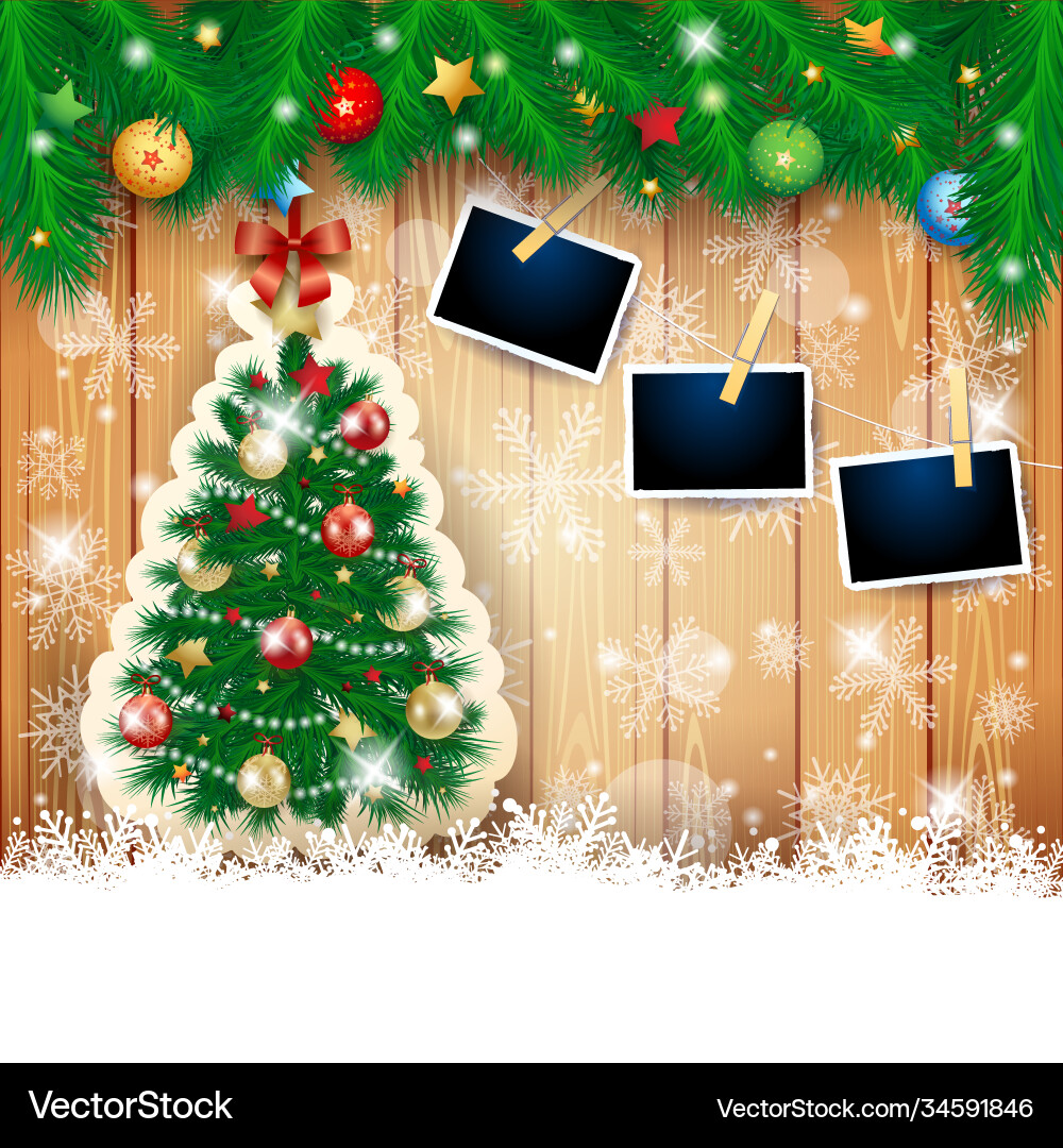 Weihnachtshintergrund mit Tannenbaum und Foto Weihnachtshintergrund mit Tannenbaum und Foto vektorbild