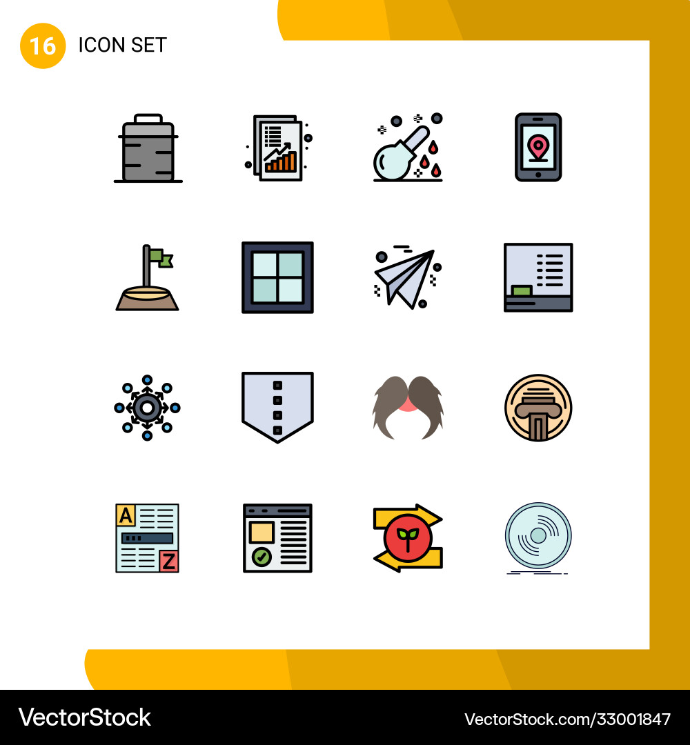 16 universal flat color filled lines set for web Vector Image