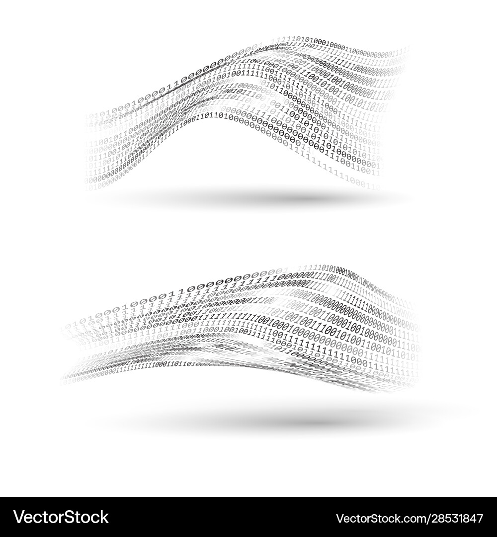 Binary code halftone wavy shapes set abstract vector image