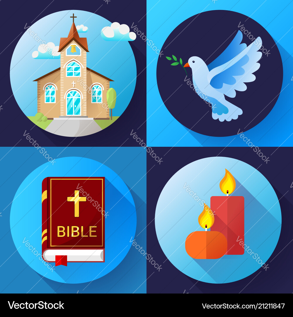Religion icons set color flat design Religion icons set color flat design vector image