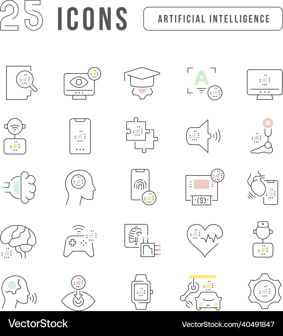 Set of linear icons artificial intelligence Set of linear icons artificial intelligence vector image