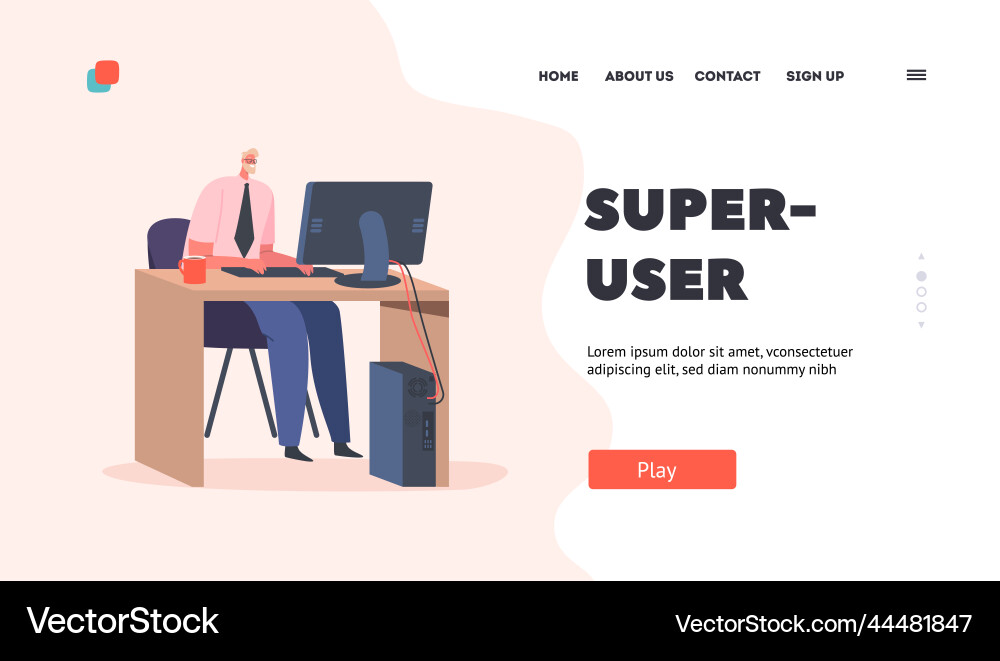 Super user landing page template man sysadmin Super user landing page template man sysadmin vector image