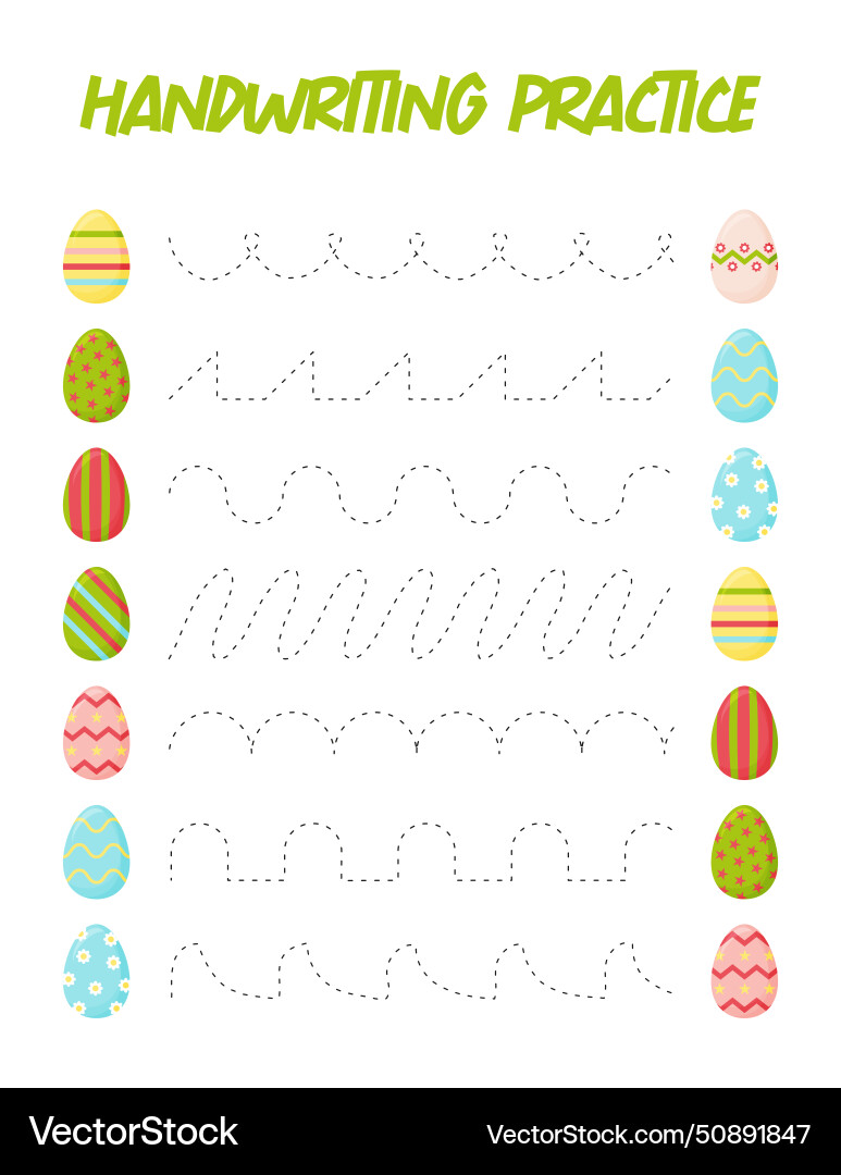 Tracing lines with eggs handwriting practice Vector Image