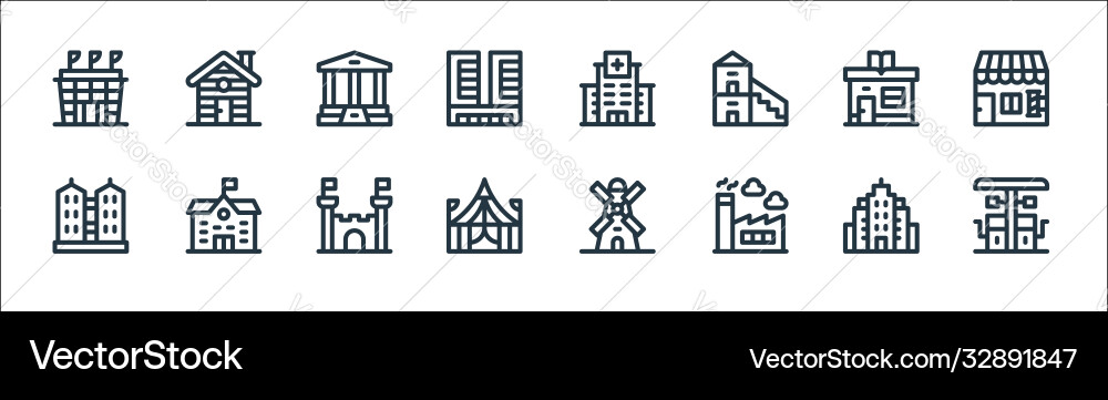 Urban building line icons linear set quality Urban building line icons linear set quality vector image