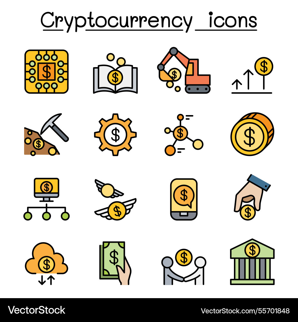 Cryptocurrency icon set in colorline style Cryptocurrency icon set in colorline style vector image