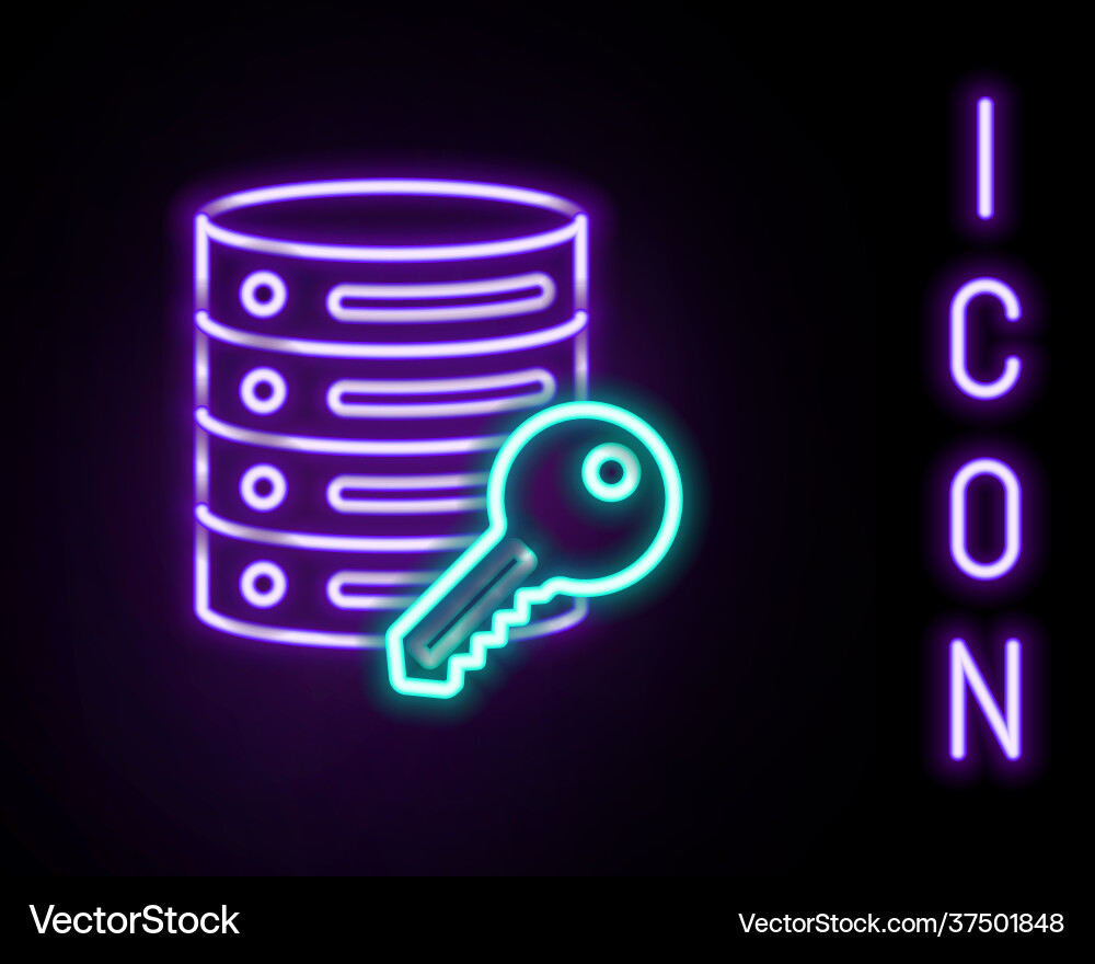 Glowing neon line server security with key icon Glowing neon line server security with key icon vector image