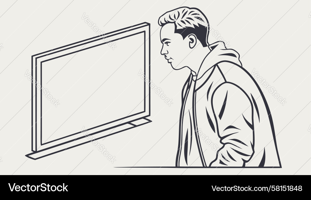 Man Contemplating Empty Display Vector Image