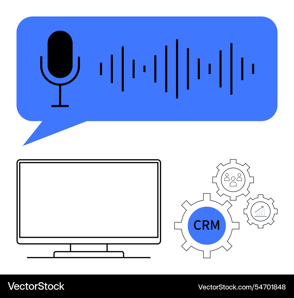 Monitor voice command and crm integration Monitor voice command and crm integration vector image