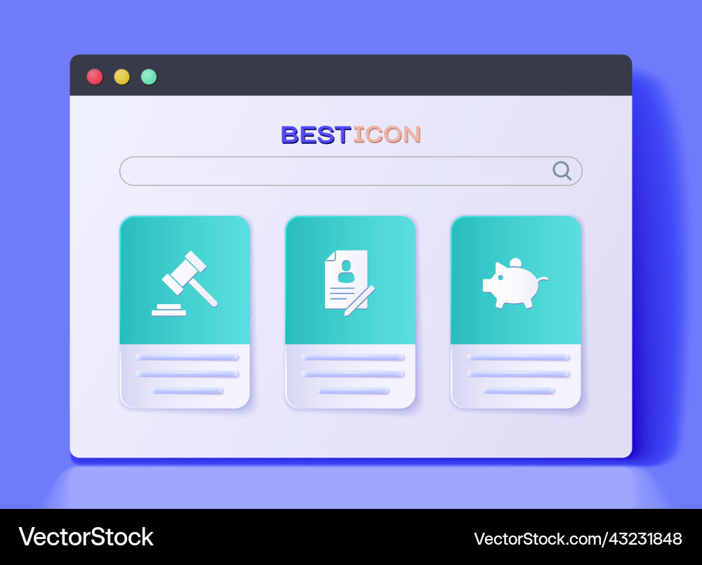 Set document with shield judge gavel and piggy Set document with shield judge gavel and piggy vector image
