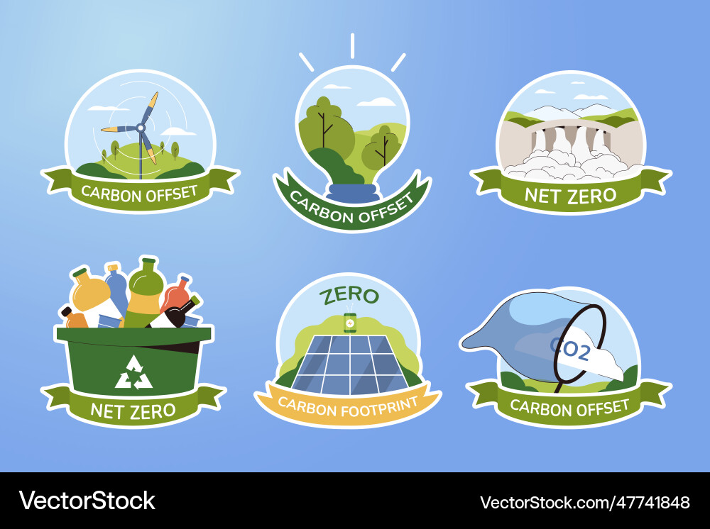 Set icons of net zero and carbon footprint Set icons of net zero and carbon footprint vector image