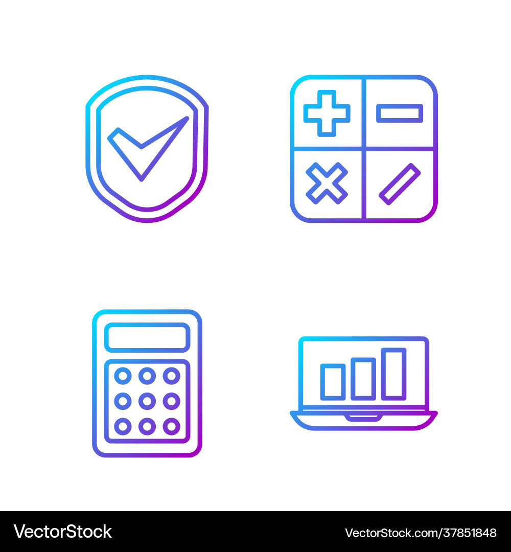 Set line laptop with graph chart calculator Set line laptop with graph chart calculator vector image