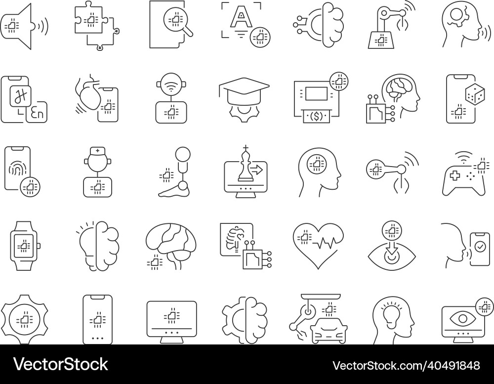 Set of linear icons artificial intelligence Set of linear icons artificial intelligence vector image