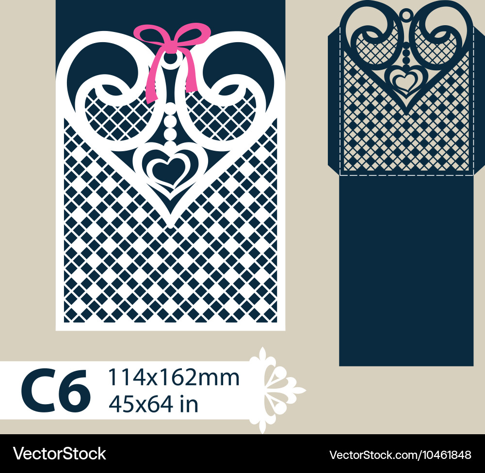 Template envelope with carved openwork heart vector image
