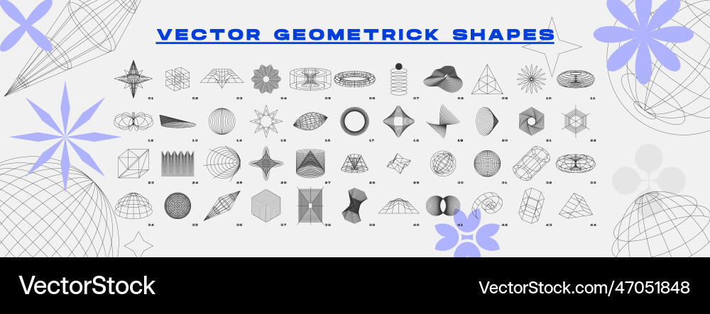 Wireframes 3d models set Vector Image