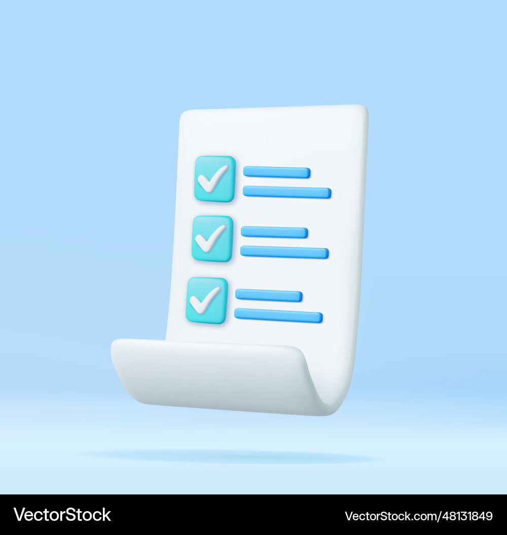 3d white paper task management todo check list 3d white paper task management todo check list vector image