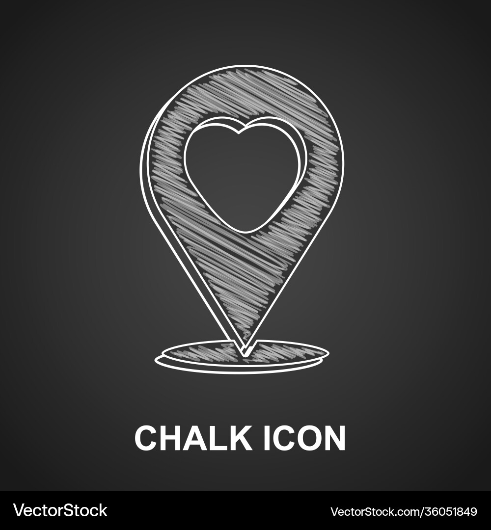 Chalk map pointer with heart icon isolated Chalk map pointer with heart icon isolated vector image