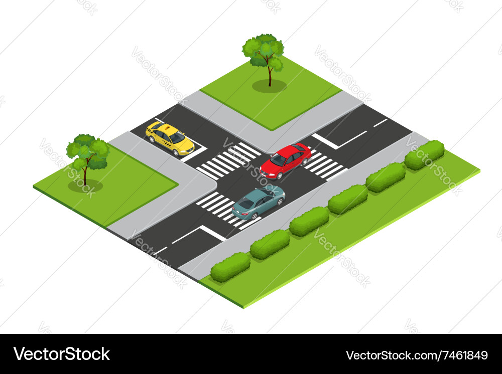 Crossroads and road markings isometric Royalty Free Vector