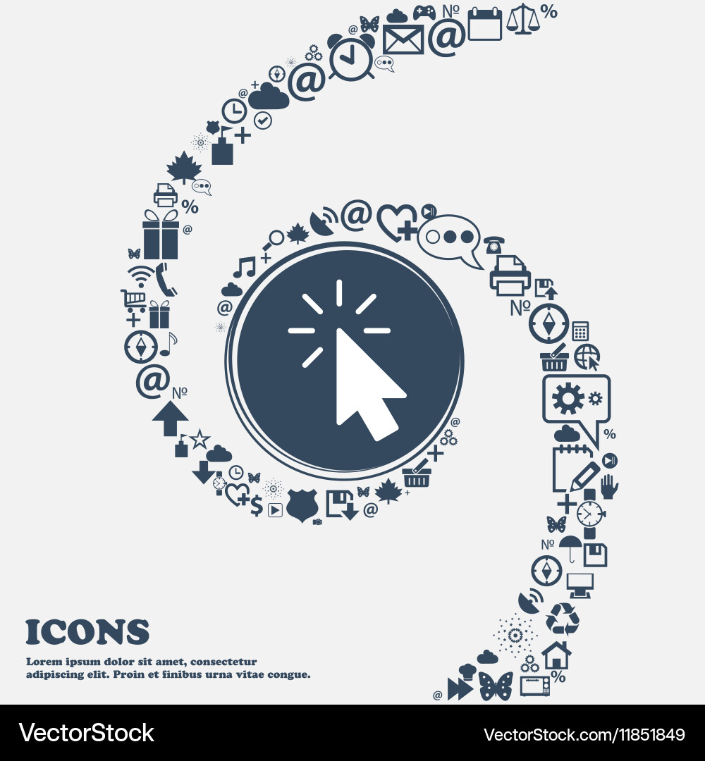 Cursor icon in the center around many vector image