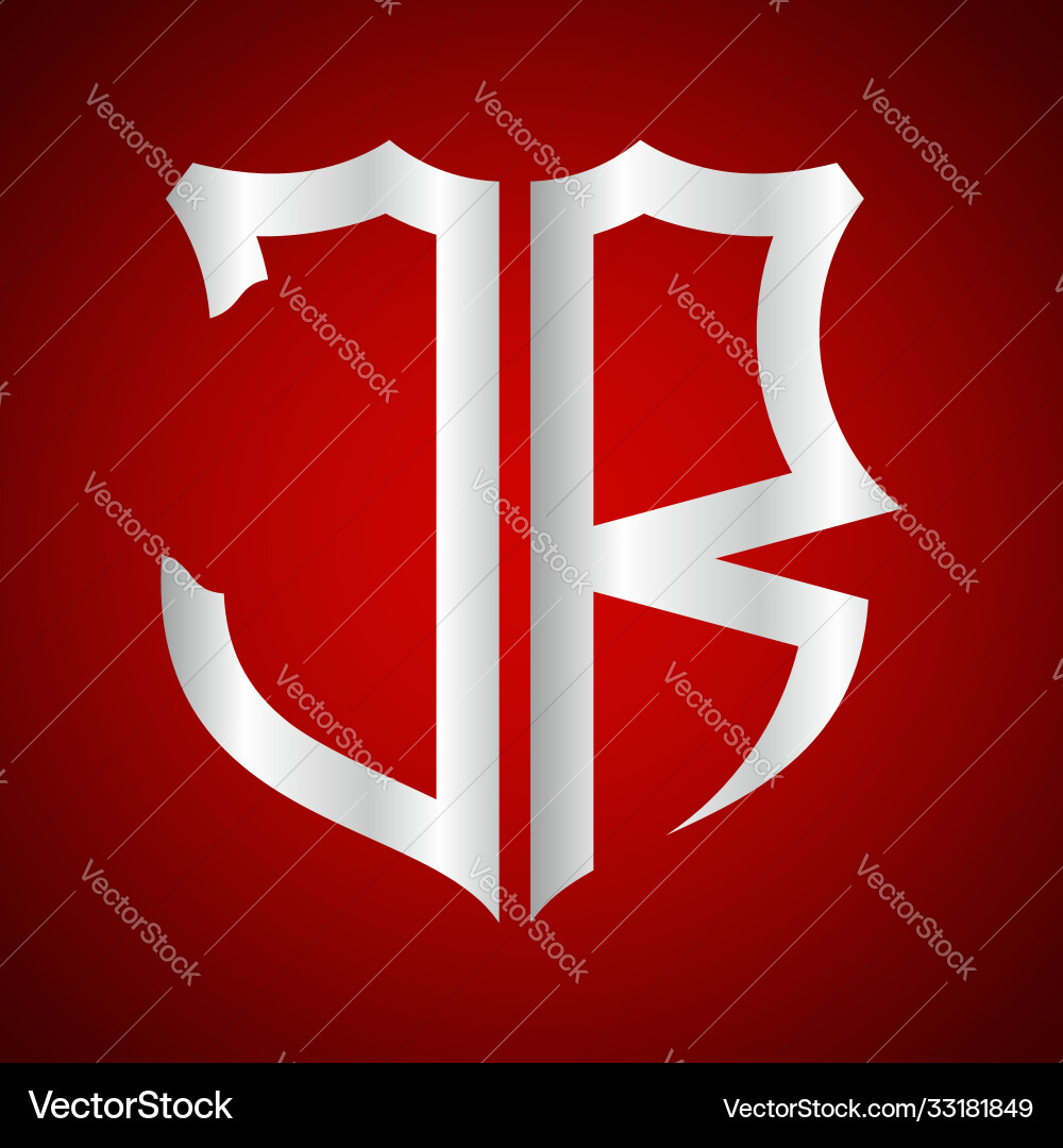 Initials j r shield shape with silver color Initials j r shield shape with silver color vector image