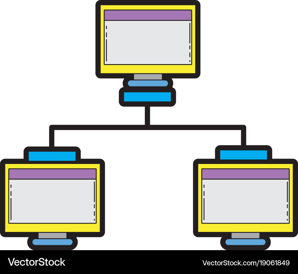 Line color computer screen with technology global vector image