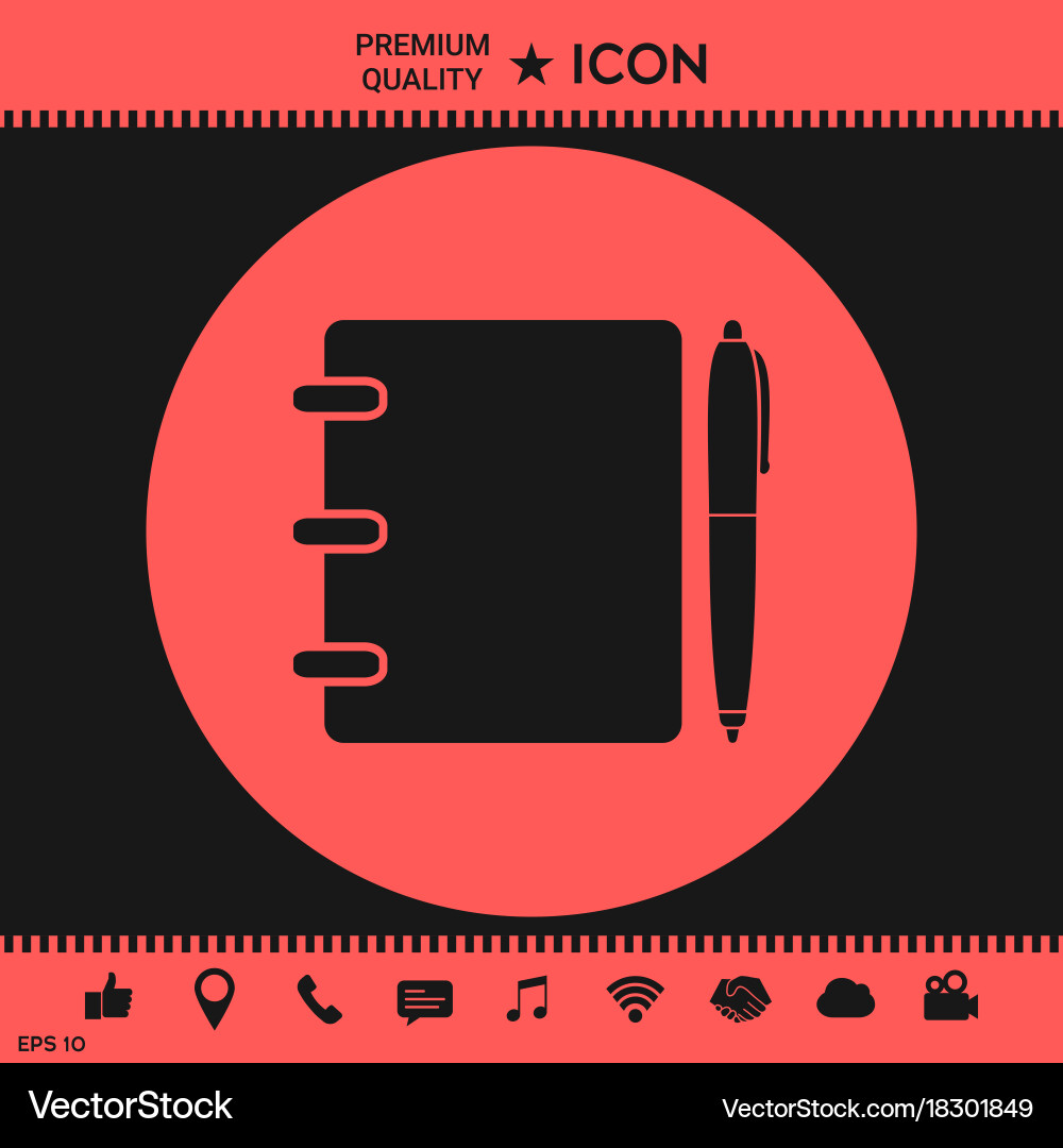 Notebook address phone book with pen symbol icon vector image