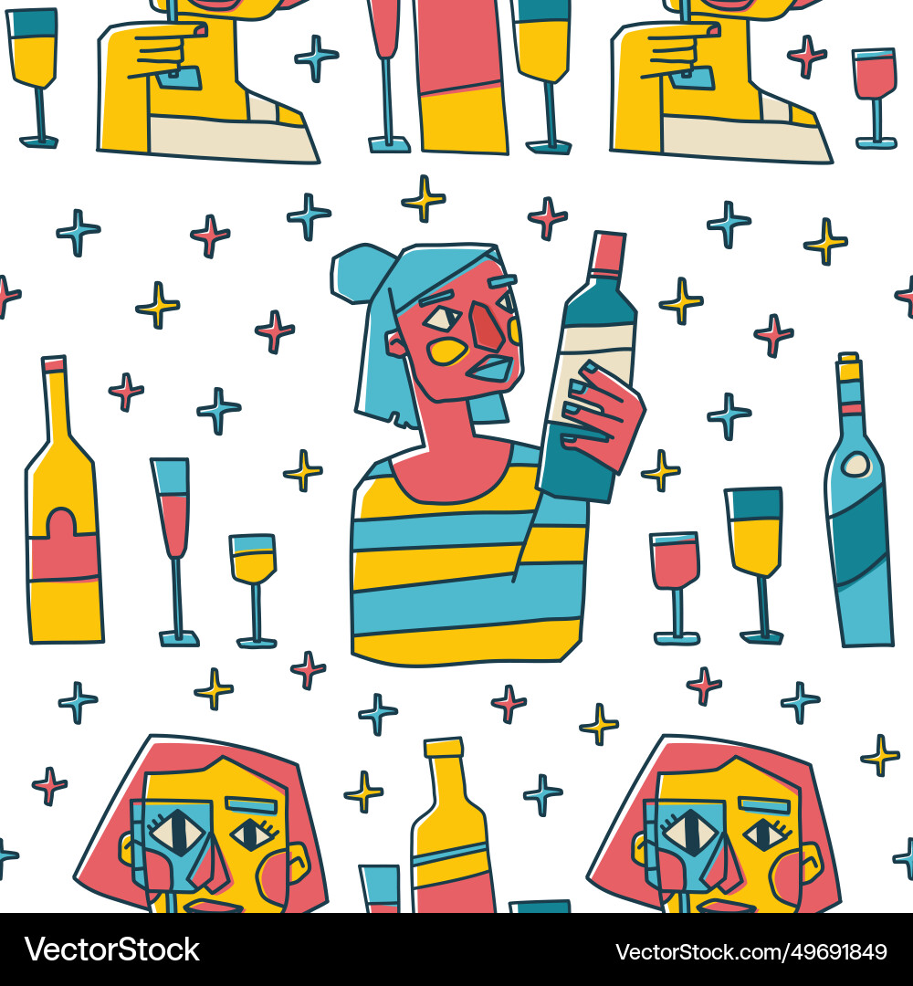 Seamless pattern with portraits and wine abstract Seamless pattern with portraits and wine abstract vector image