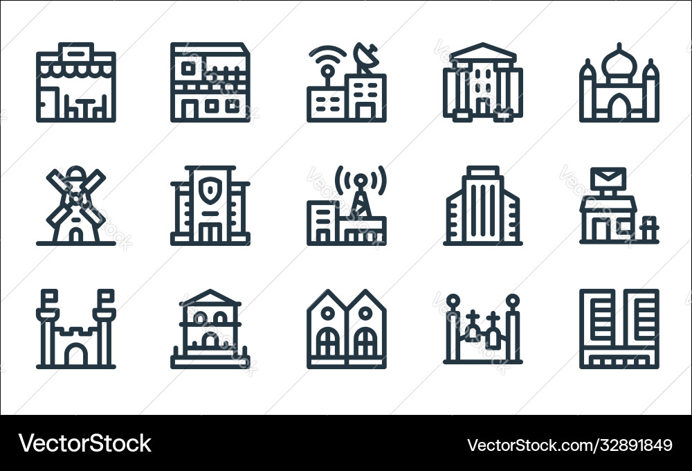 Urban building line icons linear set quality Urban building line icons linear set quality vector image