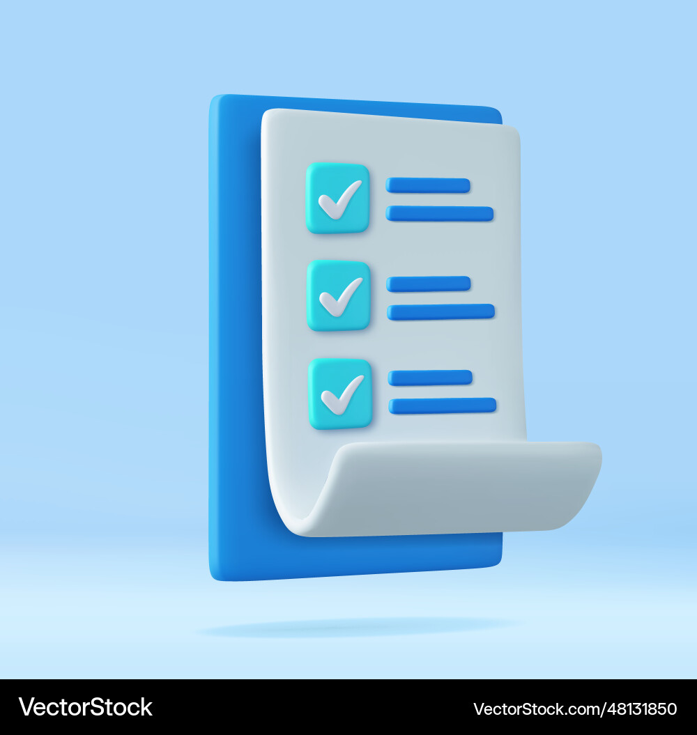 3d white paper task management todo check list 3d white paper task management todo check list vector image