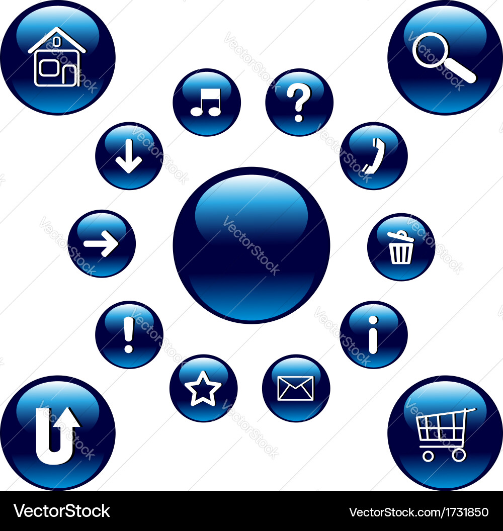 Blue Button Set with Icons Vector Image