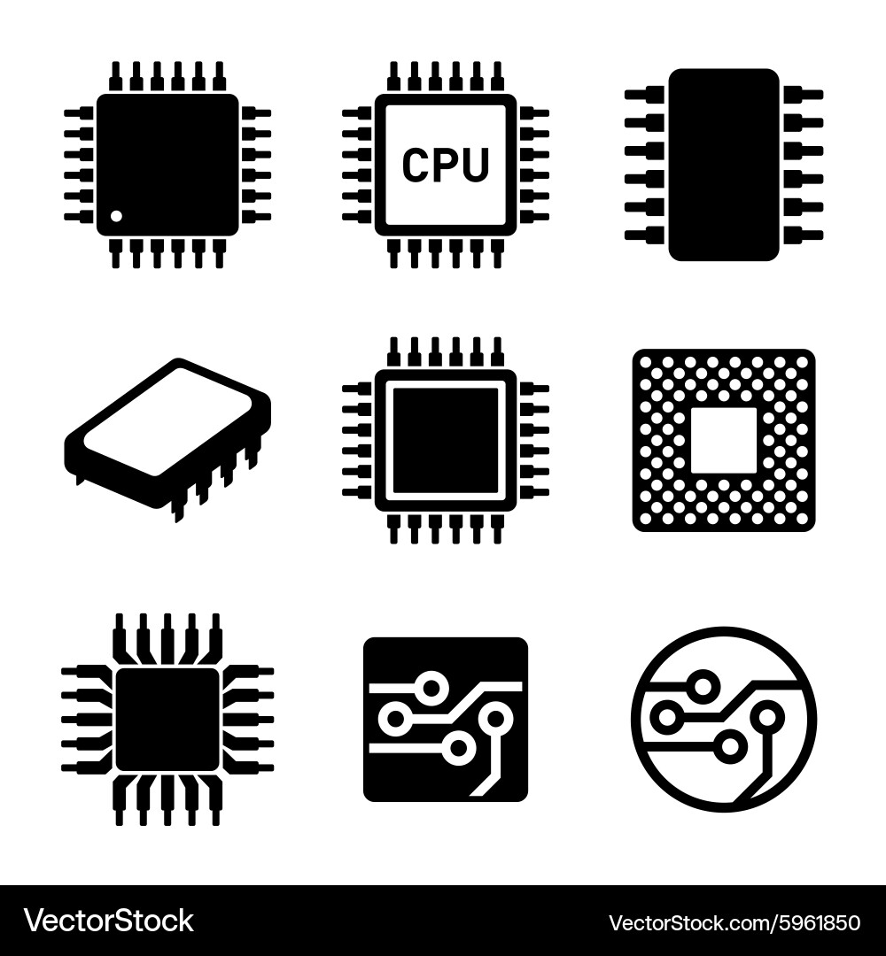 CPU and Microchip Icons vector image