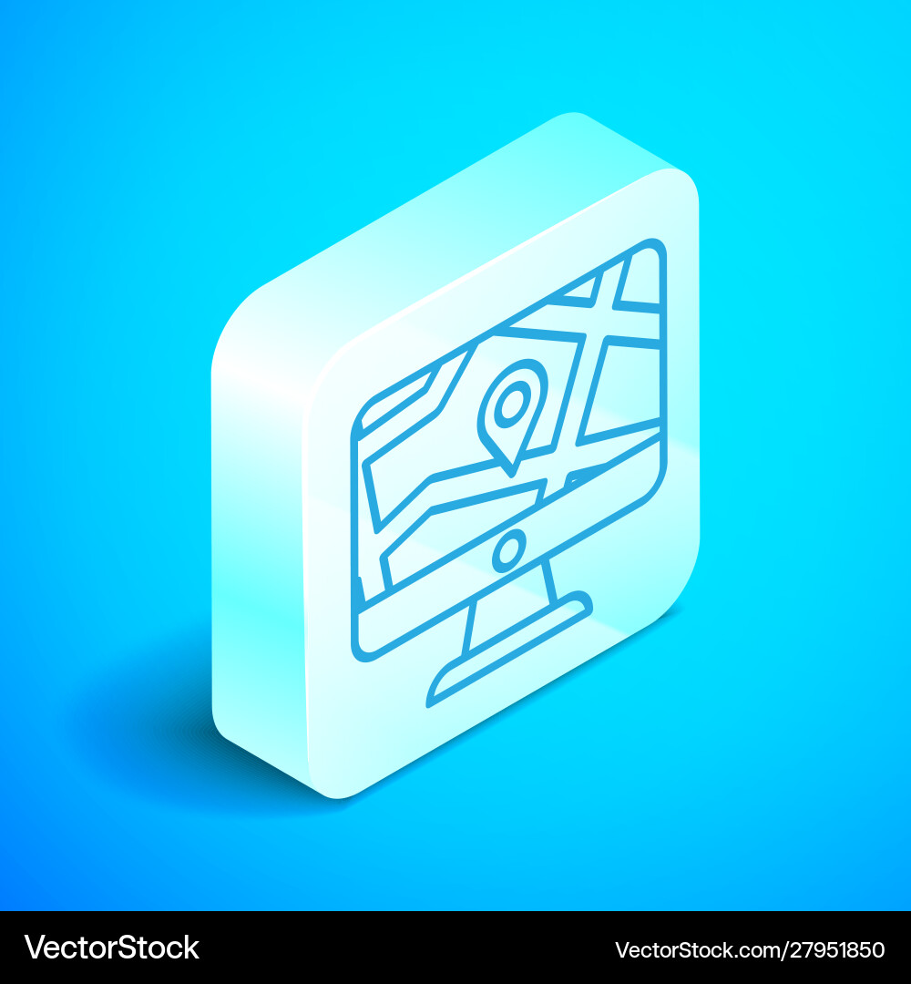 Isometric line computer monitor and folded map Isometric line computer monitor and folded map vector image