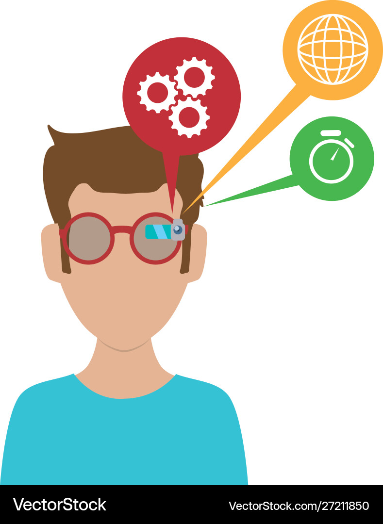 Man with smart glasses and apps menu Man with smart glasses and apps menu vector image