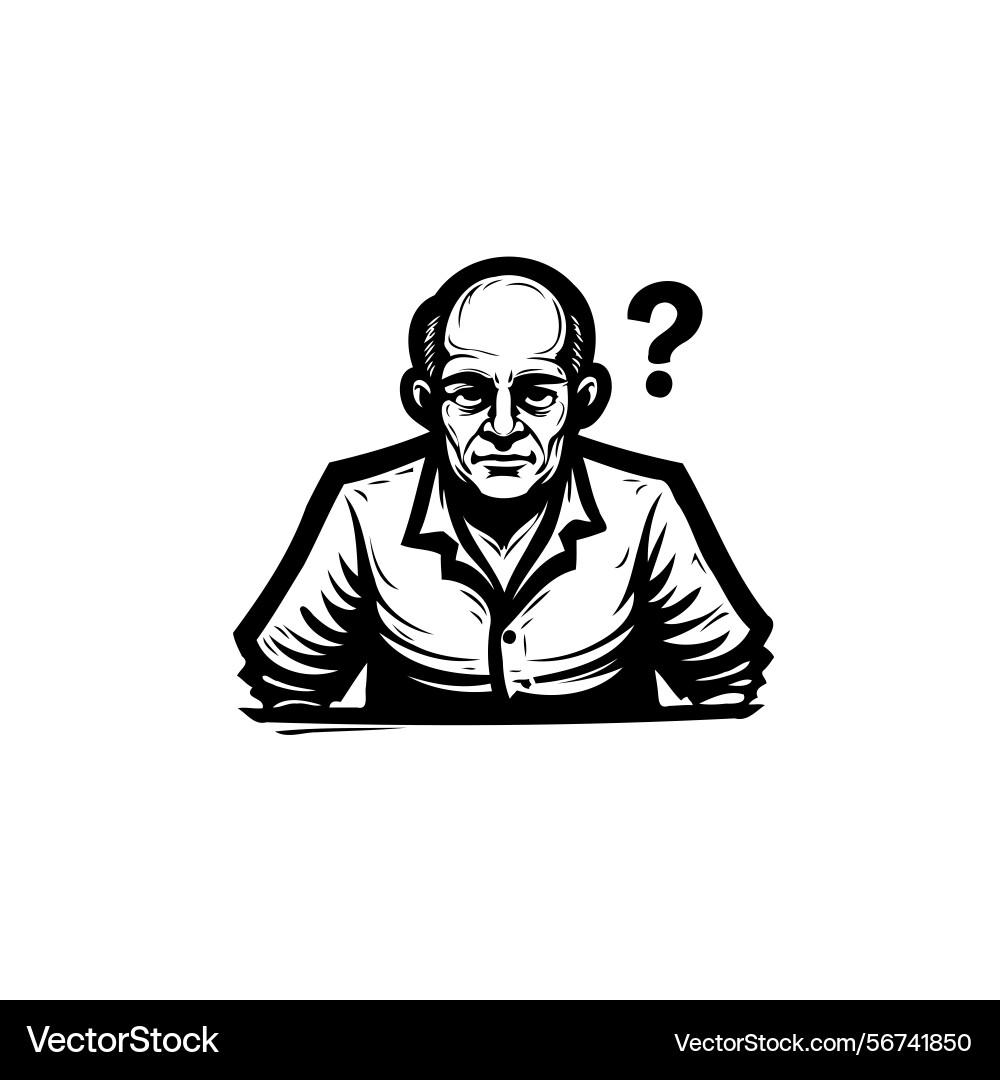 Monochrome of a perplexed man with question Vector Image