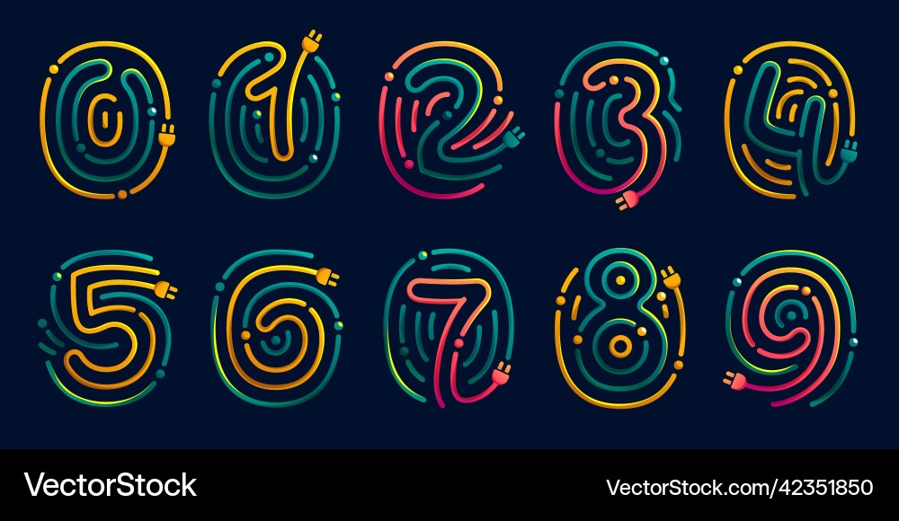 Numbers set made of fingerprint with plug Numbers set made of fingerprint with plug Vector Image