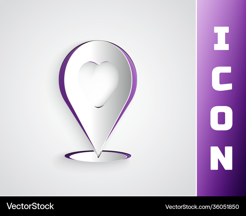 Paper cut map pointer with heart icon isolated Paper cut map pointer with heart icon isolated vector image