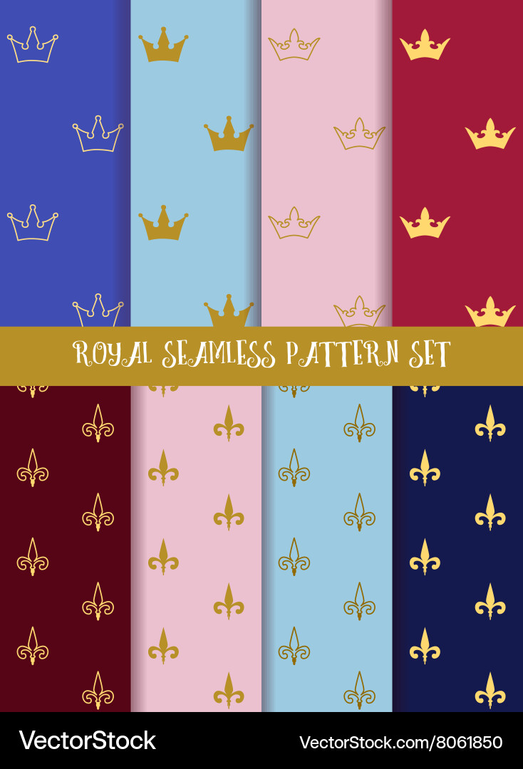 Royal seamless pattern set crowns and lily Vector Image