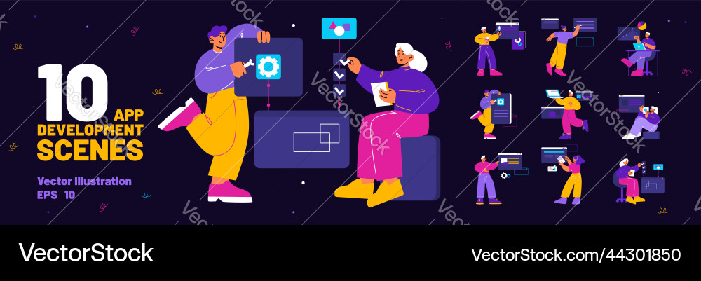 Scenes of mobile and web app development Scenes of mobile and web app development vector image